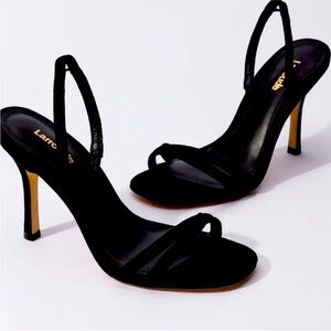 Larroude black suede Annie heels